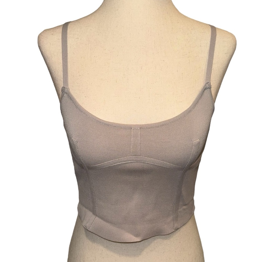 Zara Crop Top with Corset Boning in Taupe/Grey